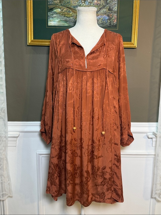 NATURAL LIFE Dresses & Skirts - Natural Life Rust Jacquard Babydoll Dress M Boho Cottagecore NWT
